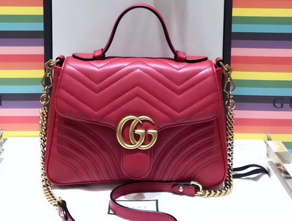 Gucci GG Marmont Small Top Handle Bag in Hibiscus Red Leather