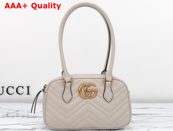 Gucci GG Marmont Small Top Handle Bag in Light Grey Matelasse Chevron Leather 795199 Replica