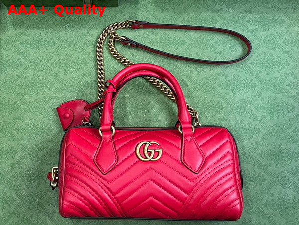 Gucci GG Marmont Small Top Handle Bag in Red Matelasse Chevron Leather 746319 Replica