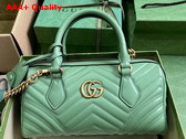 Gucci GG Marmont Small Top Handle Bag in Sage Green Matelasse Chevron Leather 746319 Replica