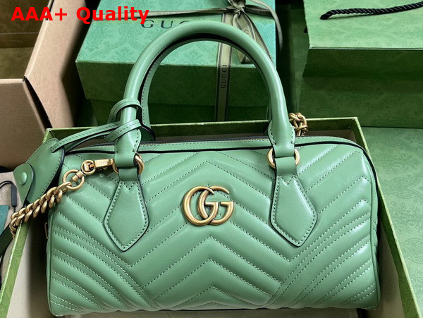 Gucci GG Marmont Small Top Handle Bag in Sage Green Matelasse Chevron Leather 746319 Replica