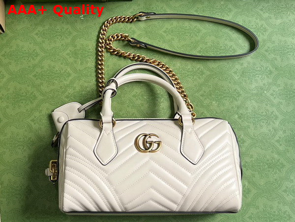 Gucci GG Marmont Small Top Handle Bag in White Matelasse Chevron Leather 746319 Replica