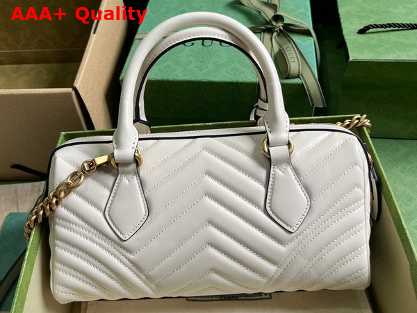 Gucci GG Marmont Small Top Handle Bag in White Matelasse Chevron Leather 746319 Replica