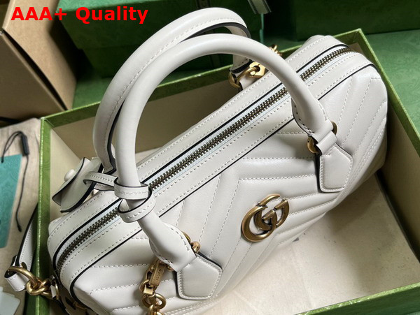 Gucci GG Marmont Small Top Handle Bag in White Matelasse Chevron Leather 746319 Replica