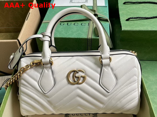 Gucci GG Marmont Small Top Handle Bag in White Matelasse Chevron Leather 746319 Replica