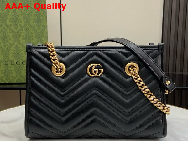 Gucci GG Marmont Small Tote in Black Matelasse Chevron Leather 779727 Replica