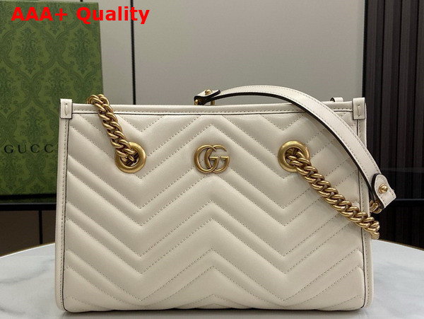 Gucci GG Marmont Small Tote in White Matelasse Chevron Leather 779727 Replica