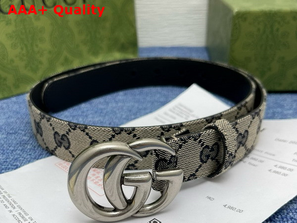 Gucci GG Marmont Thin Belt Beige and Blue Original GG Canvas 625839 Replica