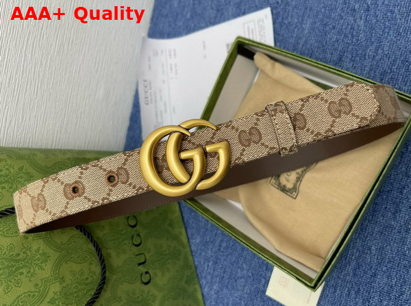 Gucci GG Marmont Thin Belt Beige and Ebony Original GG Canvas 625839 Replica