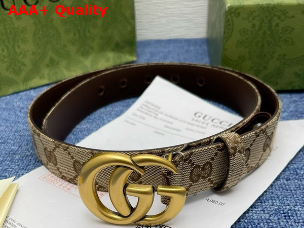 Gucci GG Marmont Thin Belt Beige and Ebony Original GG Canvas 625839 Replica