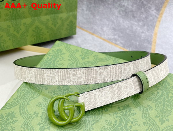 Gucci GG Marmont Thin Belt Beige and White GG Supreme Canvas with Green Leather Details 409417 Replica