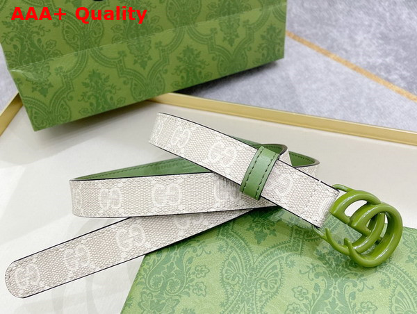 Gucci GG Marmont Thin Belt Beige and White GG Supreme Canvas with Green Leather Details 409417 Replica