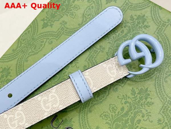 Gucci GG Marmont Thin Belt Beige and White GG Supreme Canvas with Pale Blue Leather Details 409417 Replica