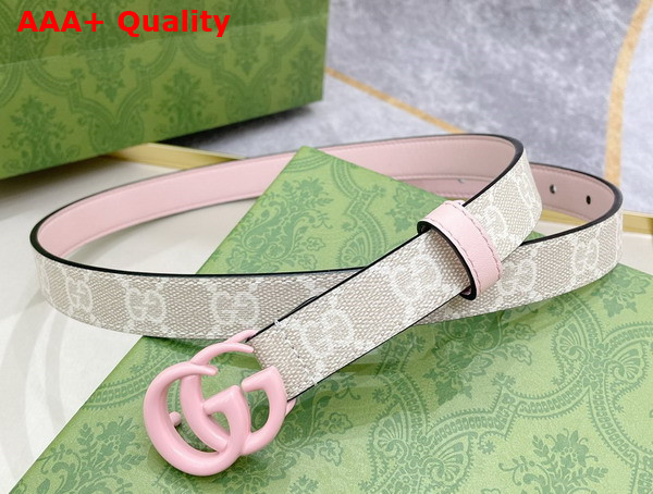 Gucci GG Marmont Thin Belt Beige and White GG Supreme Canvas with Pale Pink Leather Details 409417 Replica