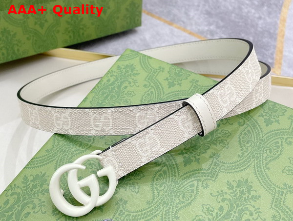 Gucci GG Marmont Thin Belt Beige and White GG Supreme Canvas with White Leather Details 409417 Replica