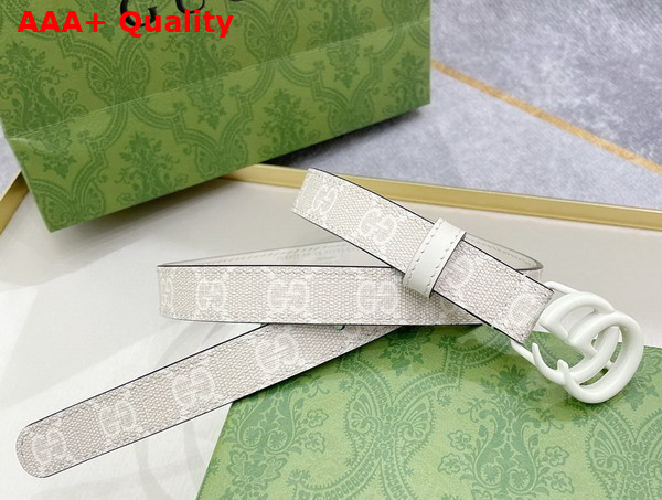 Gucci GG Marmont Thin Belt Beige and White GG Supreme Canvas with White Leather Details 409417 Replica