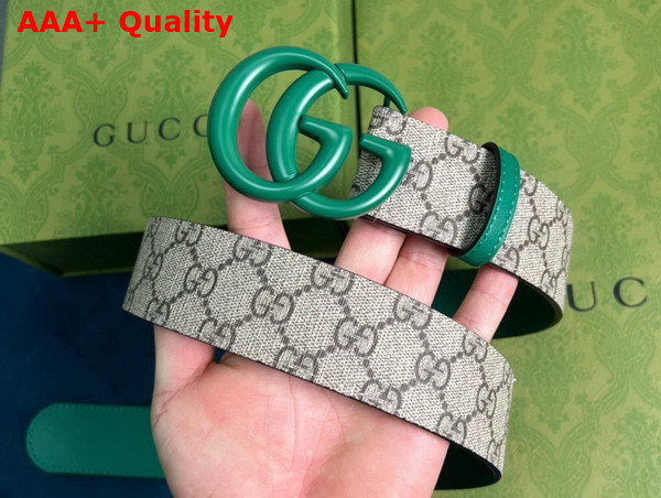 Gucci GG Marmont Thin Belt Green Leather and GG Supreme Canvas Replica