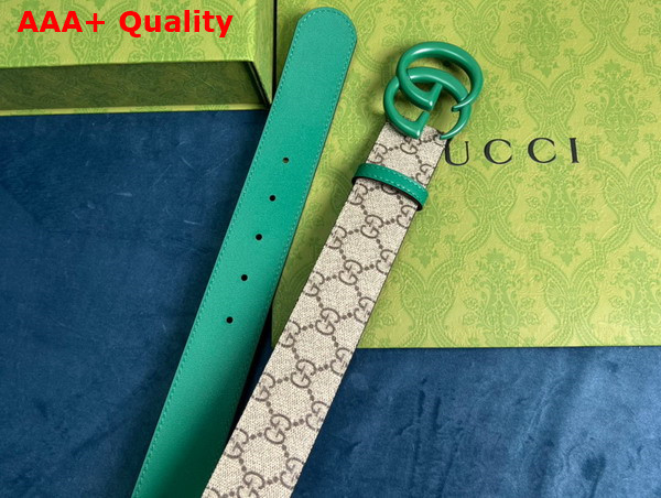 Gucci GG Marmont Thin Belt Green Leather and GG Supreme Canvas Replica