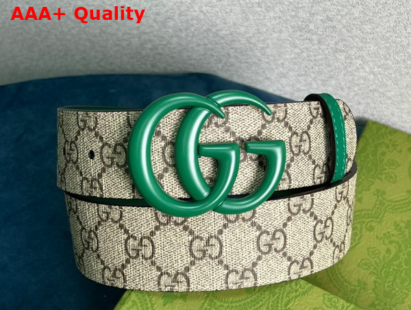 Gucci GG Marmont Thin Belt Green Leather and GG Supreme Canvas Replica