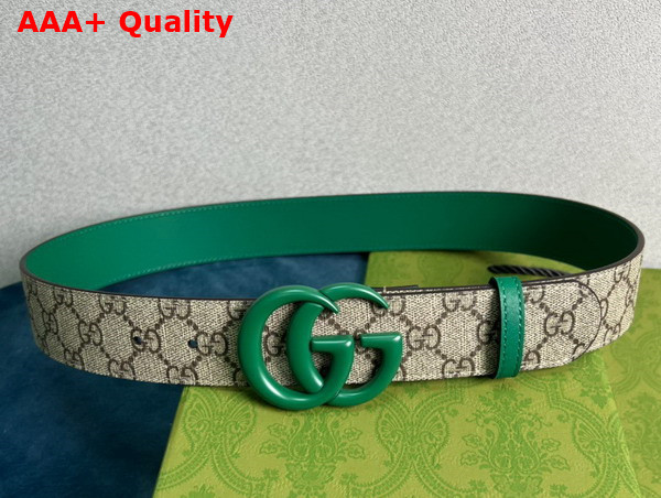 Gucci GG Marmont Thin Belt Green Leather and GG Supreme Canvas Replica