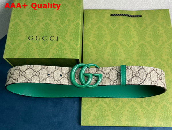 Gucci GG Marmont Thin Belt Green Leather and GG Supreme Canvas Replica