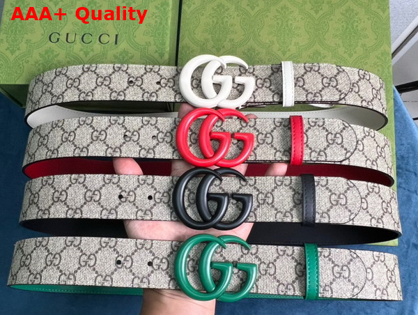 Gucci GG Marmont Thin Belt Green Leather and GG Supreme Canvas Replica