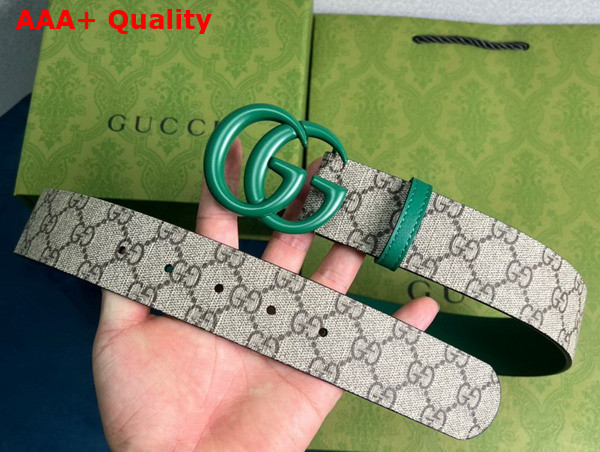 Gucci GG Marmont Thin Belt Green Leather and GG Supreme Canvas Replica