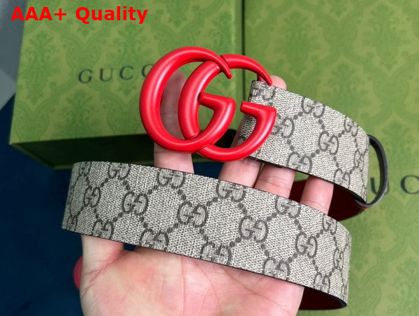 Gucci GG Marmont Thin Belt Red Leather and GG Supreme Canvas Replica