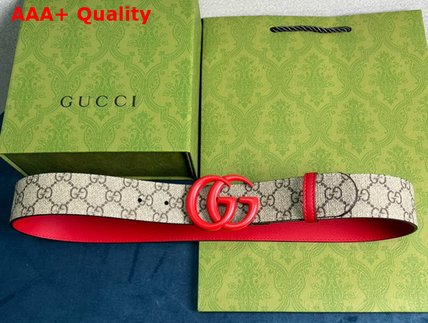 Gucci GG Marmont Thin Belt Red Leather and GG Supreme Canvas Replica