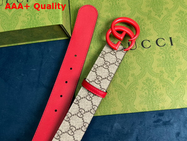 Gucci GG Marmont Thin Belt Red Leather and GG Supreme Canvas Replica