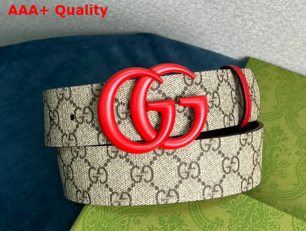 Gucci GG Marmont Thin Belt Red Leather and GG Supreme Canvas Replica