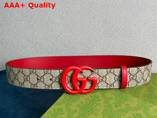 Gucci GG Marmont Thin Belt Red Leather and GG Supreme Canvas Replica