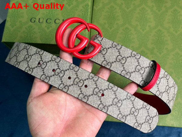 Gucci GG Marmont Thin Belt Red Leather and GG Supreme Canvas Replica