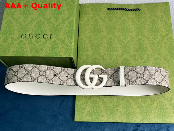 Gucci GG Marmont Thin Belt White Leather and GG Supreme Canvas Replica