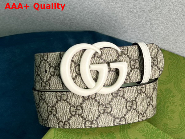 Gucci GG Marmont Thin Belt White Leather and GG Supreme Canvas Replica