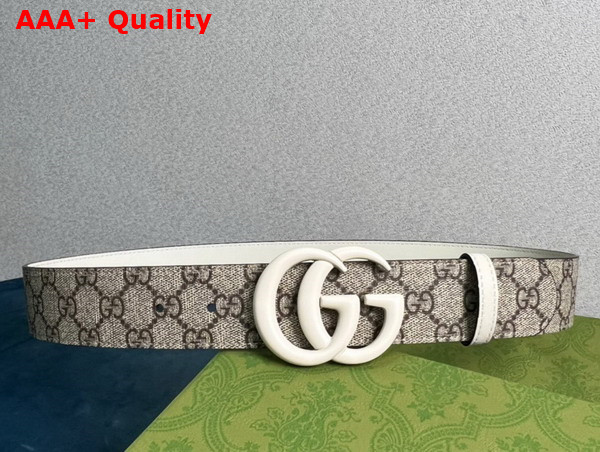 Gucci GG Marmont Thin Belt White Leather and GG Supreme Canvas Replica