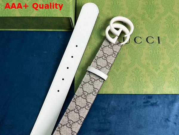 Gucci GG Marmont Thin Belt White Leather and GG Supreme Canvas Replica