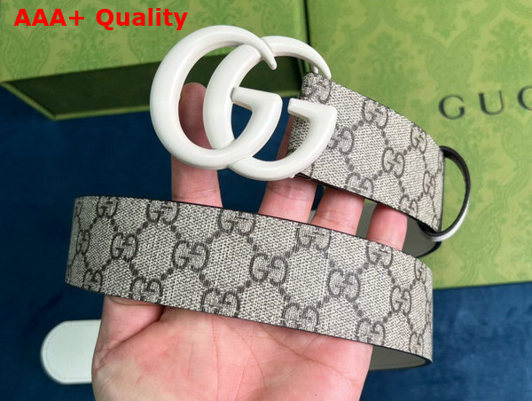 Gucci GG Marmont Thin Belt White Leather and GG Supreme Canvas Replica