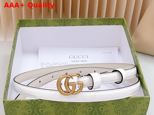 Gucci GG Marmont Thin Belt in White Patent Leather 793124 Replica