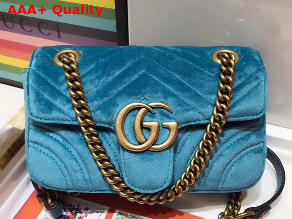 Gucci GG Marmont Velvet Mini Bag Blue Velvet Replica