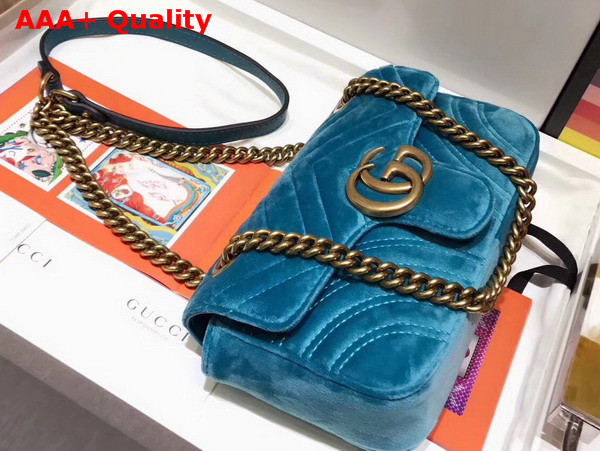 Gucci GG Marmont Velvet Mini Bag Blue Velvet Replica