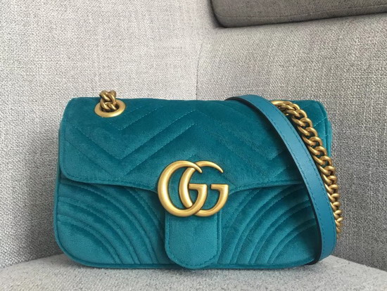 Gucci GG Marmont Velvet Mini Bag in Petrol Blue Velvet