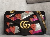 Gucci GG Marmont Velvet Shoulder Bag in Black with Embroidered Sequins and Crystals