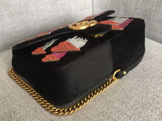 Gucci GG Marmont Velvet Shoulder Bag in Black with Embroidered Sequins and Crystals