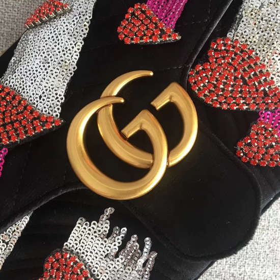 Gucci GG Marmont Velvet Shoulder Bag in Black with Embroidered Sequins and Crystals