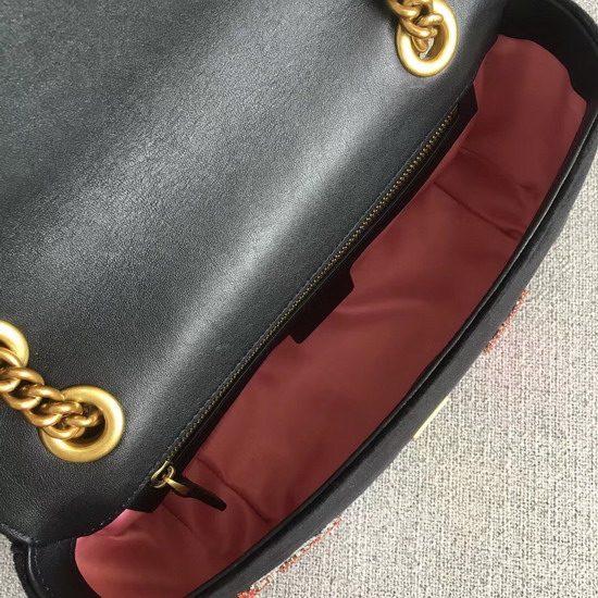 Gucci GG Marmont Velvet Shoulder Bag in Black with Embroidered Sequins and Crystals