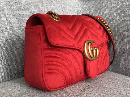 Gucci GG Marmont Velvet Shoulder Bag in Hibiscus Red Velvet