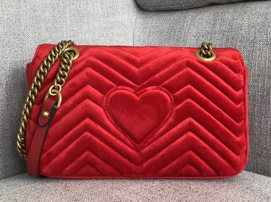 Gucci GG Marmont Velvet Shoulder Bag in Hibiscus Red Velvet