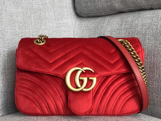 Gucci GG Marmont Velvet Shoulder Bag in Hibiscus Red Velvet