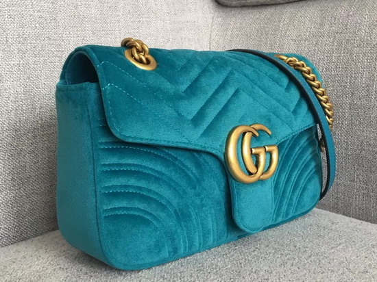 Gucci GG Marmont Velvet Shoulder Bag in Petrol Blue Velvet